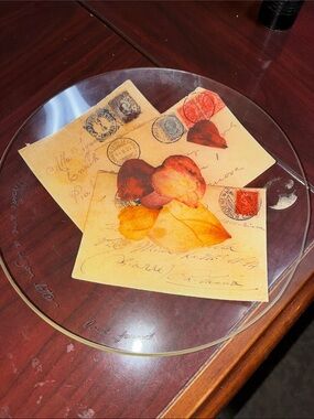 Clear Glass Round Trivet with Vintage Floral Postcard Design - Clear
